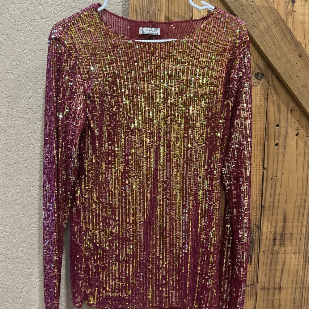 Free People sequin Gold Rush Top in Wine size Large